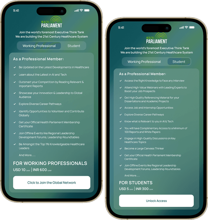 Health Parliament membership app screens